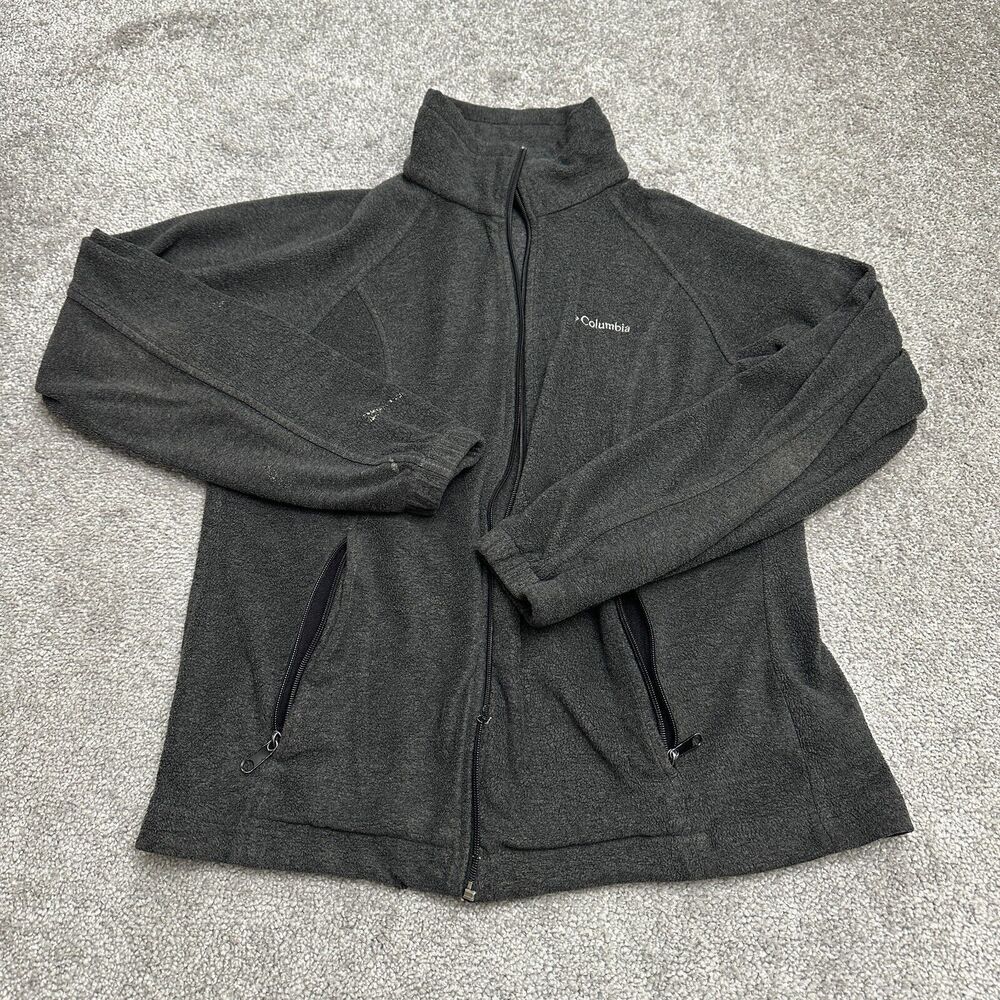 Columbia Fleece Jacket Womens Medium Dark Gray Full Zip Pocket Outdoor Hiking